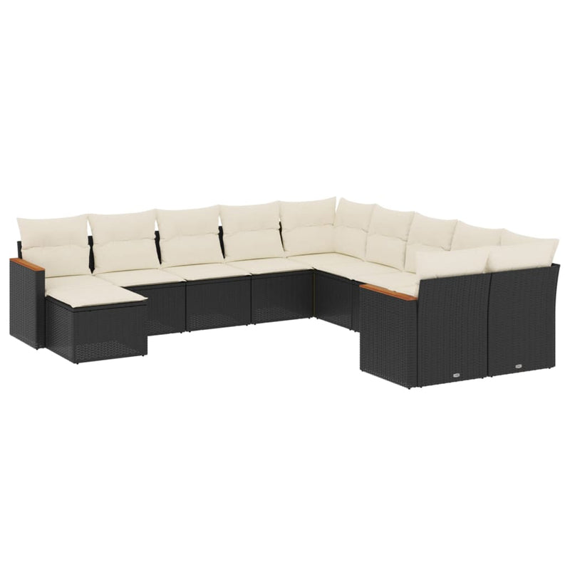 vidaXL 11 Piece Garden Sofa Set with Cushions Black Poly Rattan