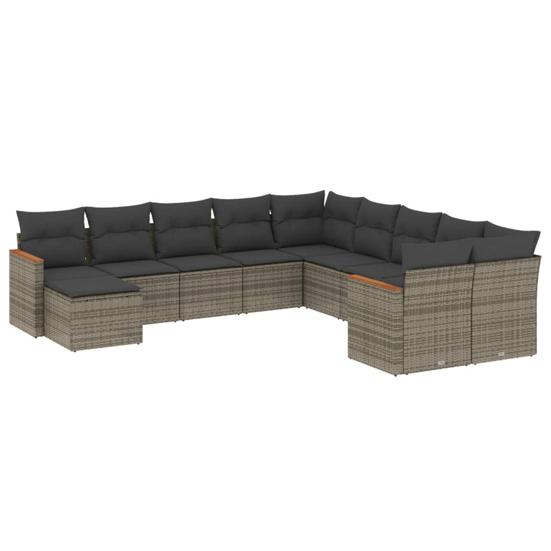 11 Piece Garden Sofa Set with Cushions Grey Poly Rattan