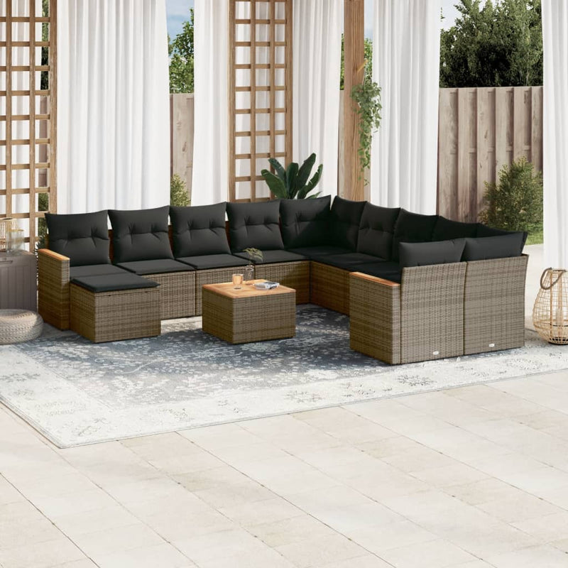 vidaXL 12 Piece Garden Sofa Set with Cushions Grey Poly Rattan