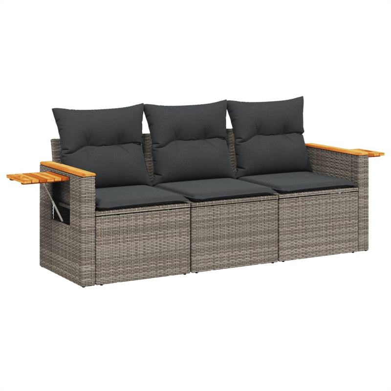 3 Piece Garden Sofa Set with Cushions Grey Poly Rattan