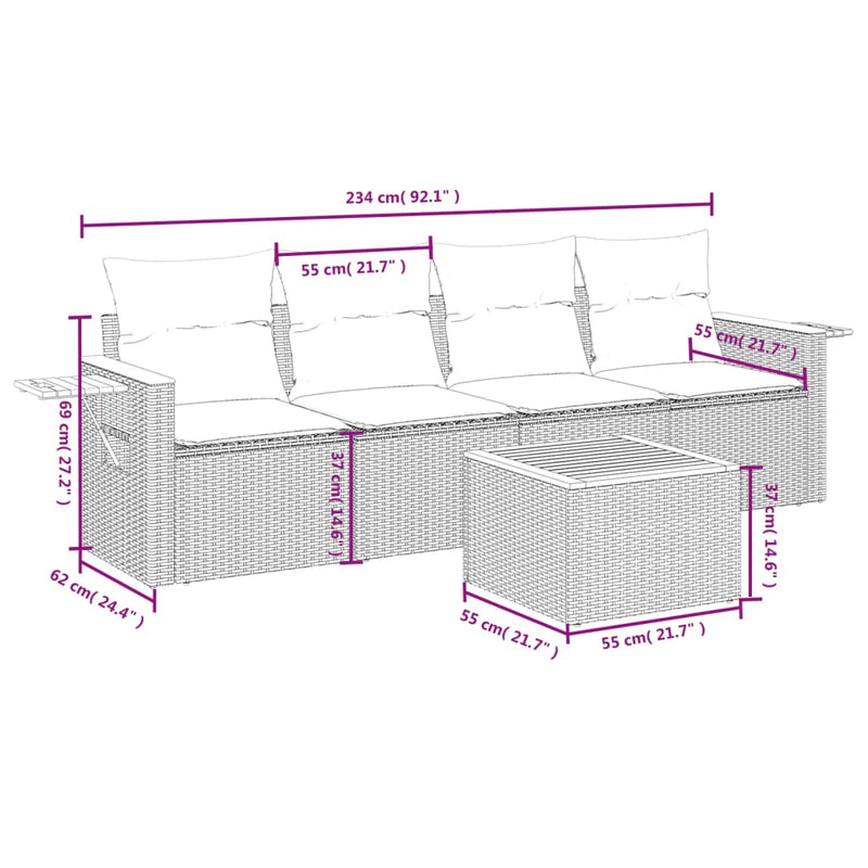 vidaXL 5 Piece Garden Sofa Set with Cushions Black Poly Rattan