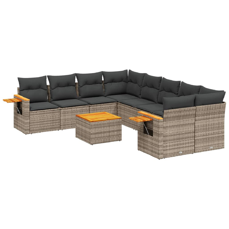 vidaXL 9 Piece Garden Sofa Set with Cushions Grey Poly Rattan