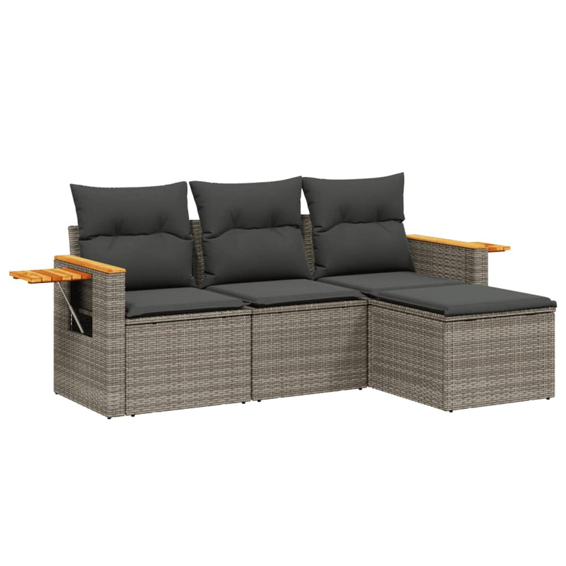 4 Piece Garden Sofa Set with Cushions Grey Poly Rattan