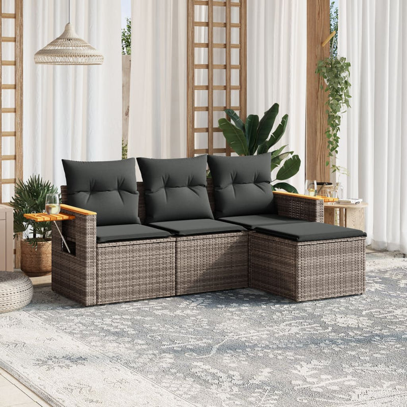 4 Piece Garden Sofa Set with Cushions Grey Poly Rattan