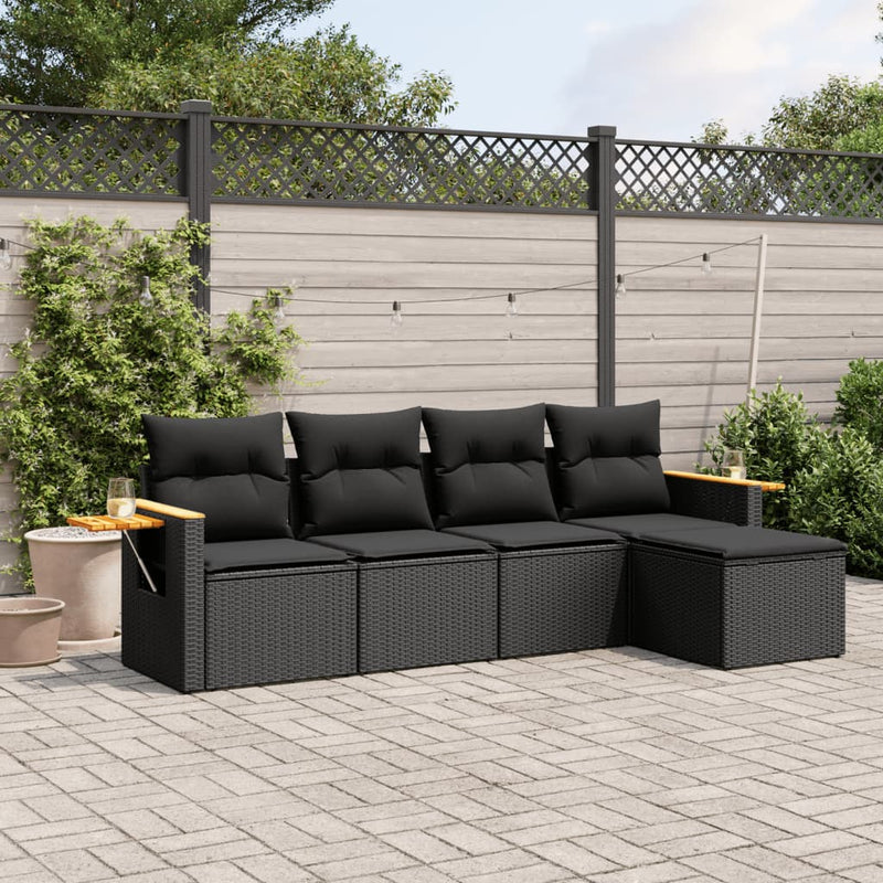 vidaXL 5 Piece Garden Sofa Set with Cushions Black Poly Rattan