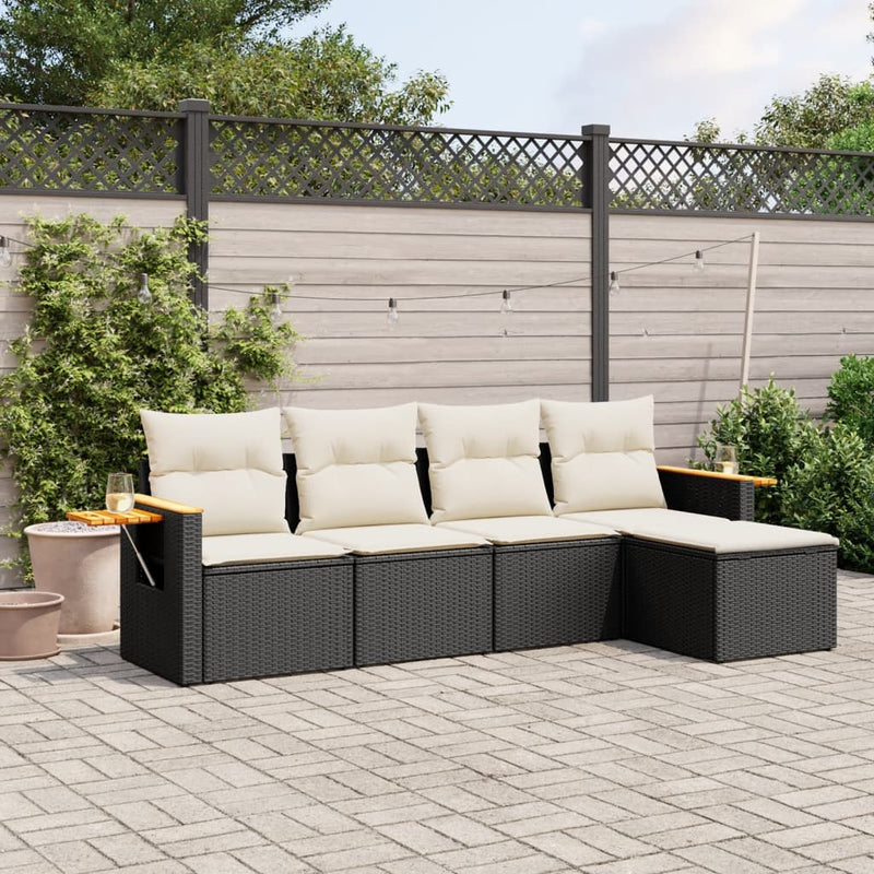 vidaXL 5 Piece Garden Sofa Set with Cushions Black Poly Rattan