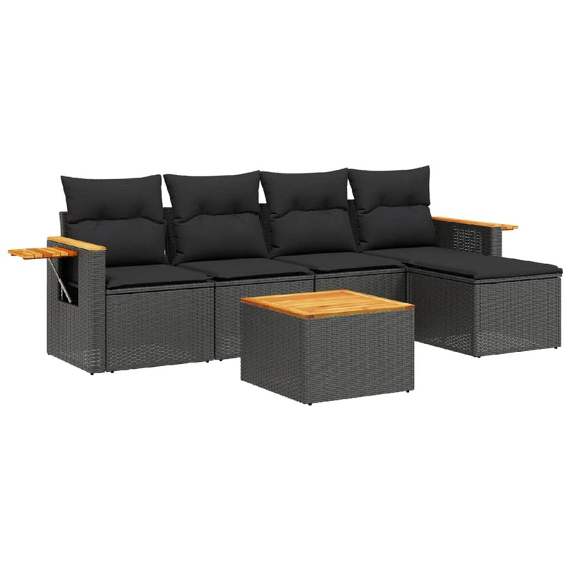 vidaXL 6 Piece Garden Sofa Set with Cushions Black Poly Rattan