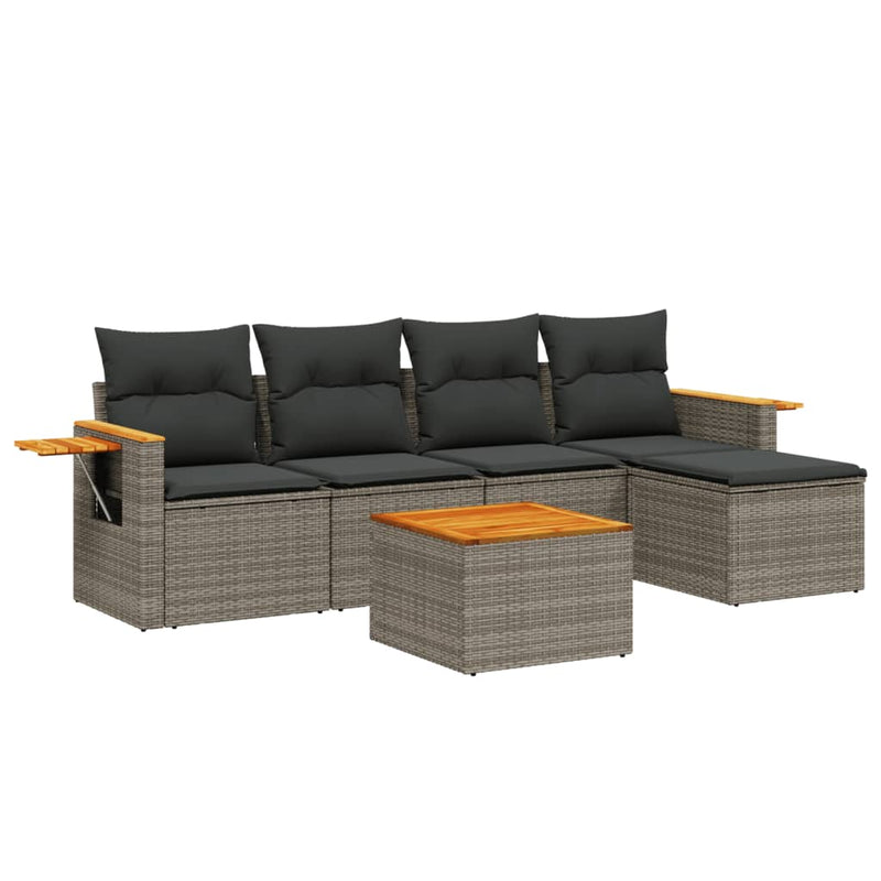 vidaXL 6 Piece Garden Sofa Set with Cushions Grey Poly Rattan
