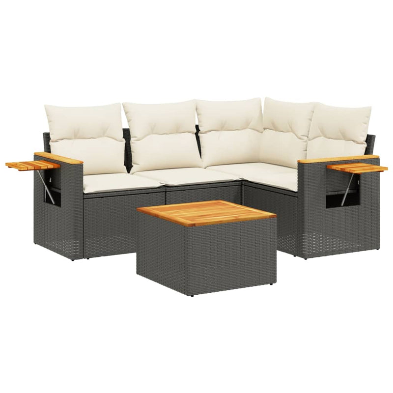 vidaXL 5 Piece Garden Sofa Set with Cushions Black Poly Rattan