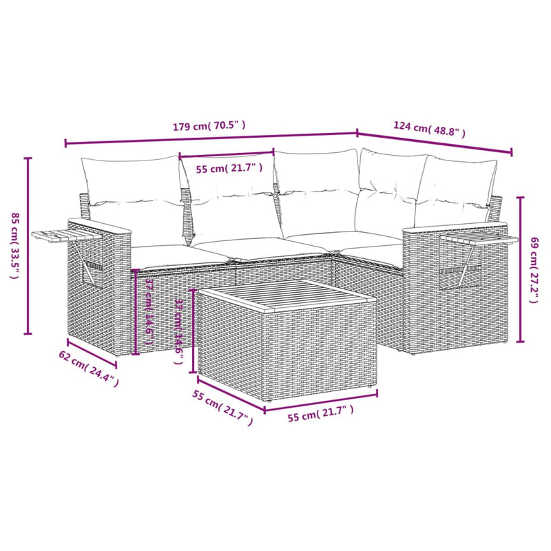 vidaXL 5 Piece Garden Sofa Set with Cushions Black Poly Rattan