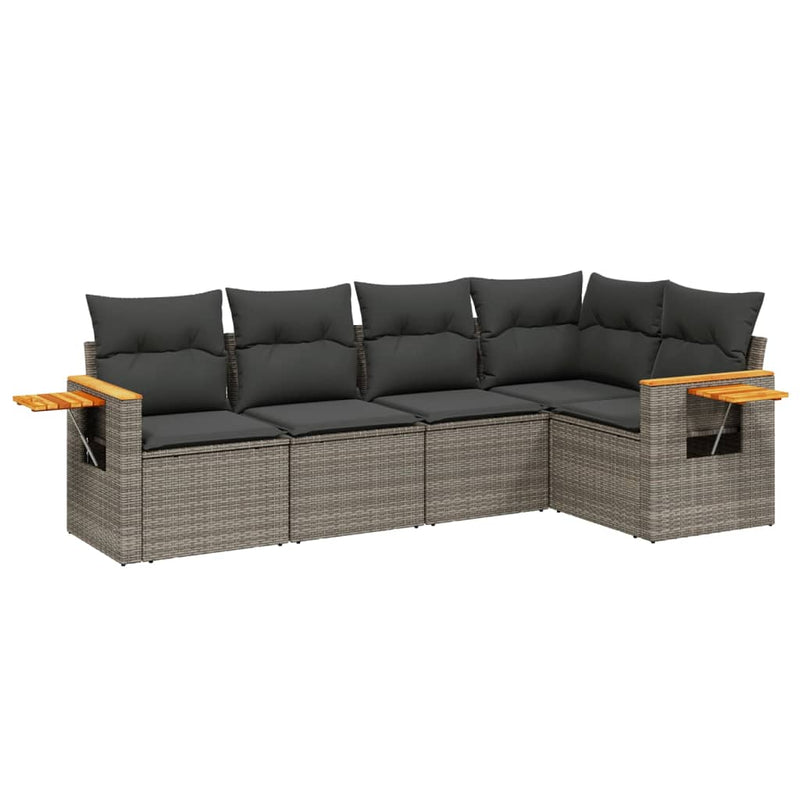 5 Piece Garden Sofa Set with Cushions Grey Poly Rattan