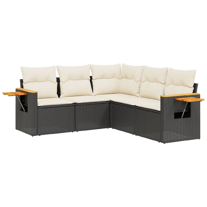 vidaXL 5 Piece Garden Sofa Set with Cushions Black Poly Rattan