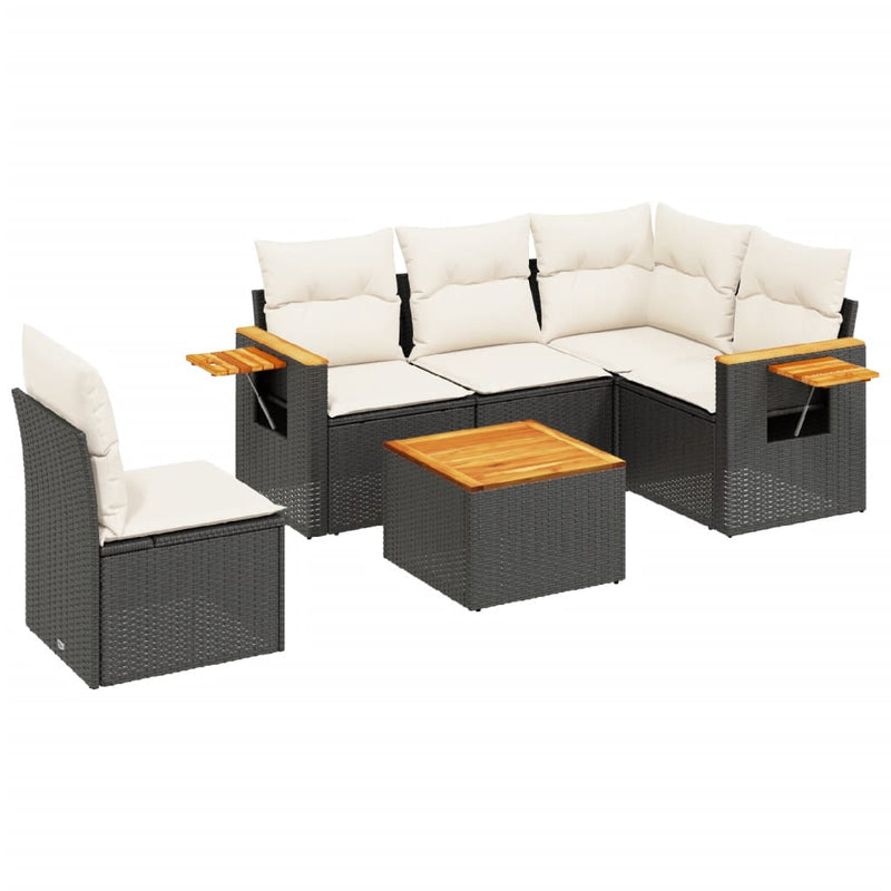 vidaXL 6 Piece Garden Sofa Set with Cushions Black Poly Rattan