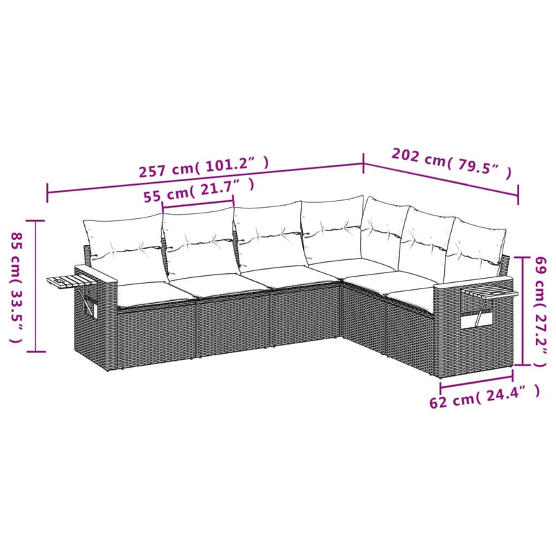 vidaXL 6 Piece Garden Sofa Set with Cushions Grey Poly Rattan