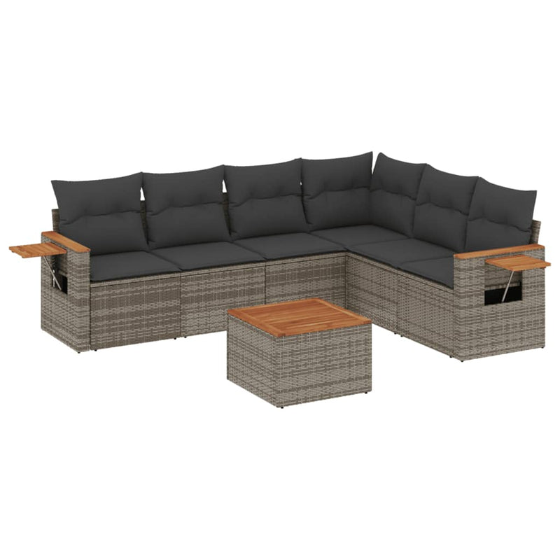 7 Piece Garden Sofa Set with Cushions Grey Poly Rattan