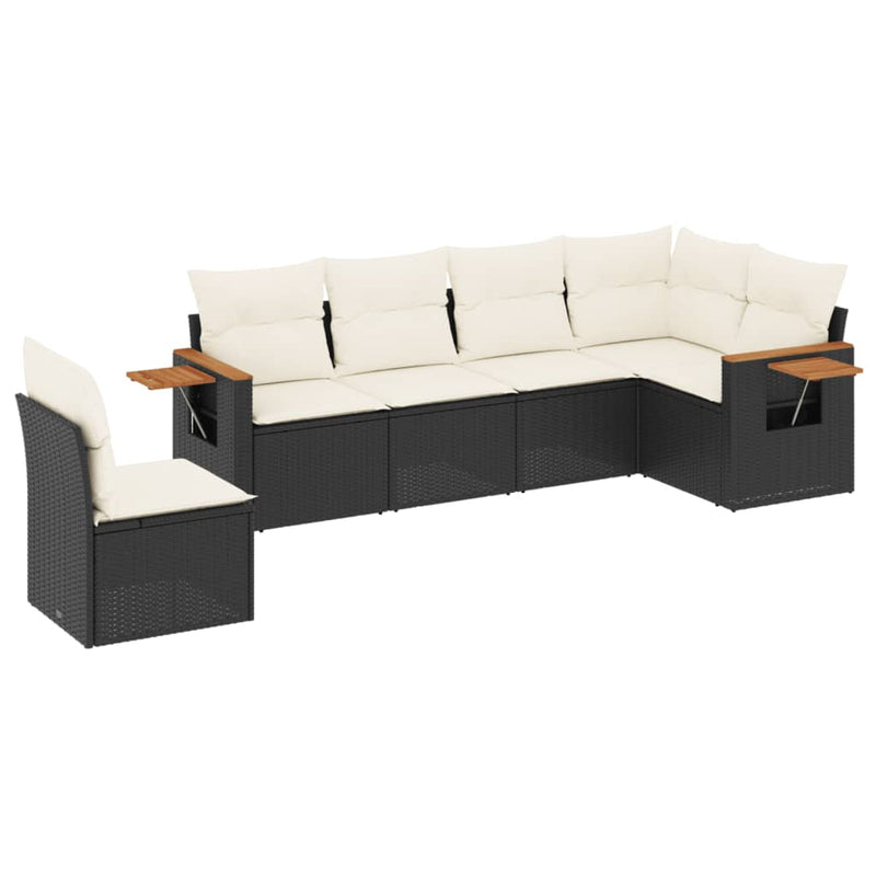 vidaXL 6 Piece Garden Sofa Set with Cushions Black Poly Rattan