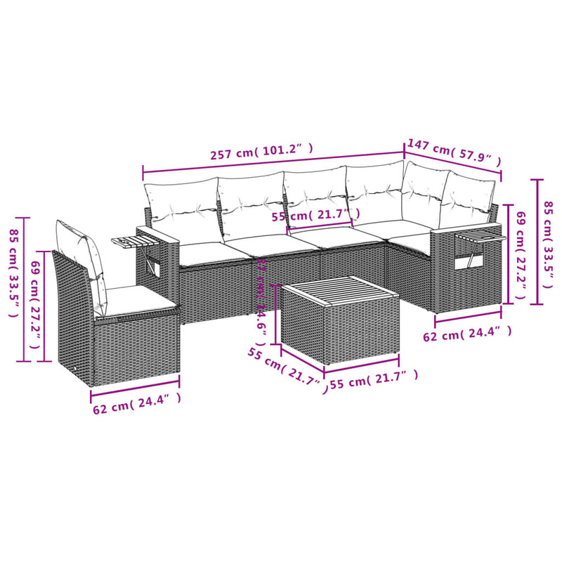 vidaXL 7 Piece Garden Sofa Set with Cushions Grey Poly Rattan