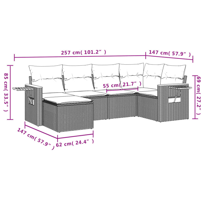 vidaXL 6 Piece Garden Sofa Set with Cushions Black Poly Rattan