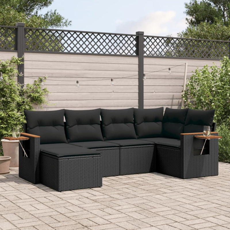vidaXL 6 Piece Garden Sofa Set with Cushions Black Poly Rattan
