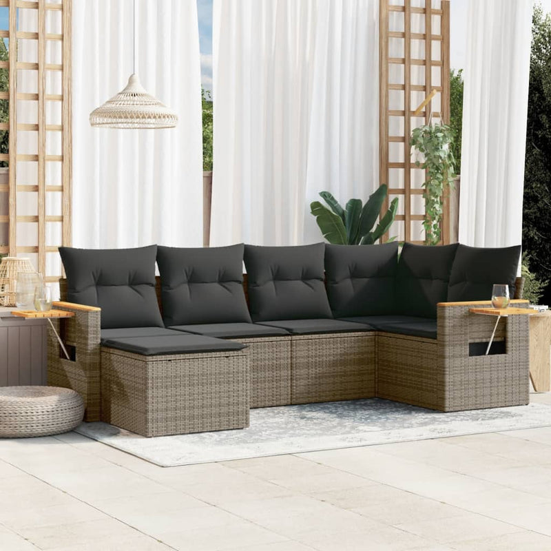 vidaXL 6 Piece Garden Sofa Set with Cushions Grey Poly Rattan
