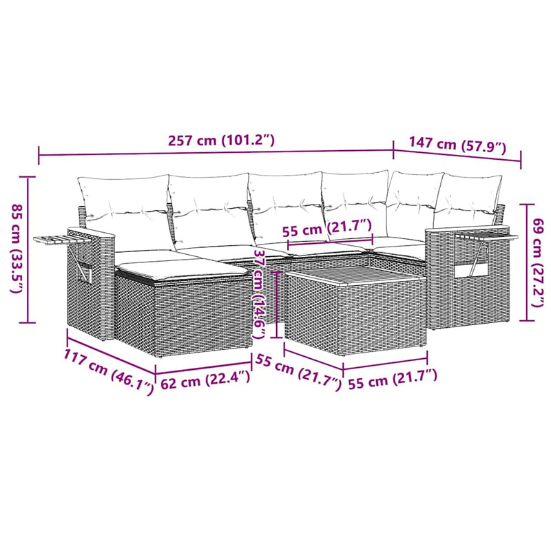 vidaXL 7 Piece Garden Sofa Set with Cushions Black Poly Rattan