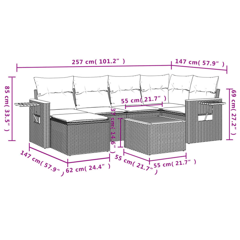 vidaXL 7 Piece Garden Sofa Set with Cushions Black Poly Rattan