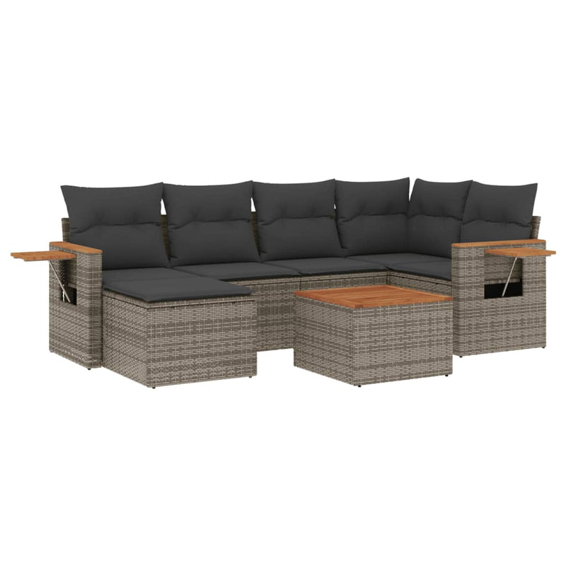 7 Piece Garden Sofa Set with Cushions Grey Poly Rattan