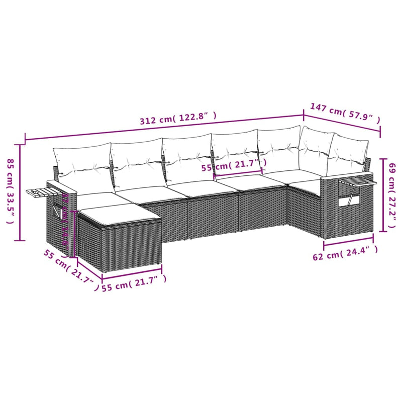 vidaXL 7 Piece Garden Sofa Set with Cushions Grey Poly Rattan