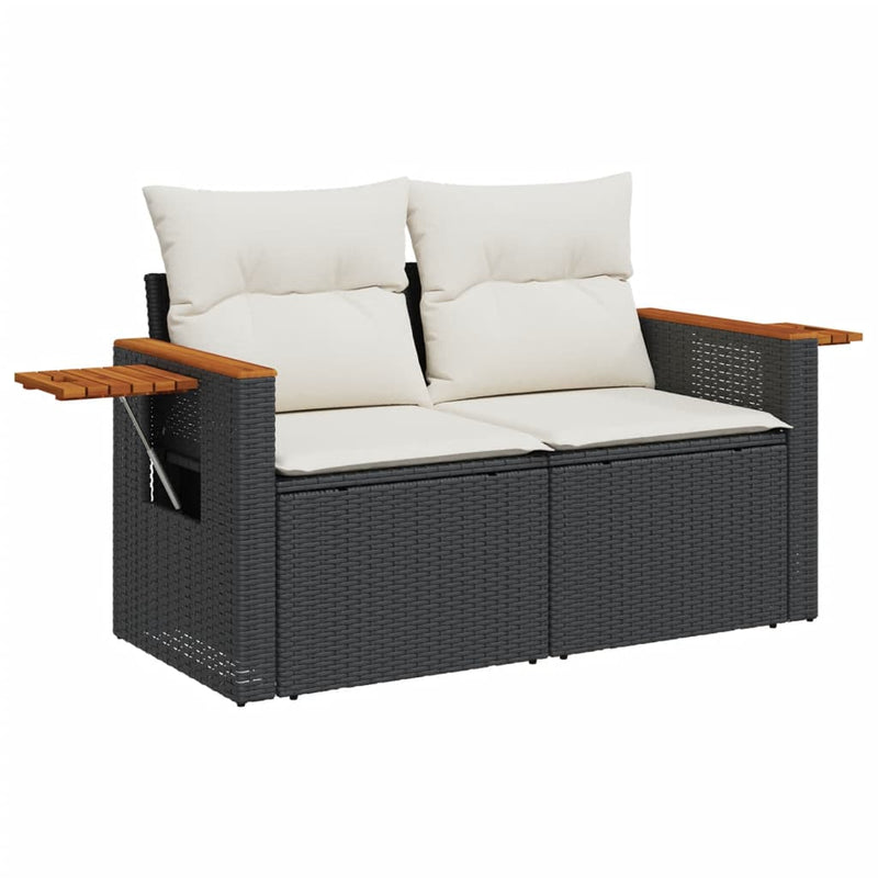 vidaXL 7 Piece Garden Sofa Set with Cushions Black Poly Rattan