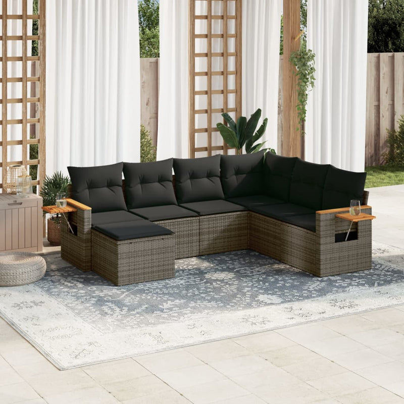 vidaXL 7 Piece Garden Sofa Set with Cushions Grey Poly Rattan