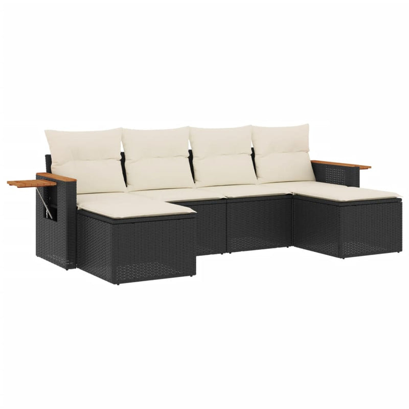 vidaXL 6 Piece Garden Sofa Set with Cushions Black Poly Rattan