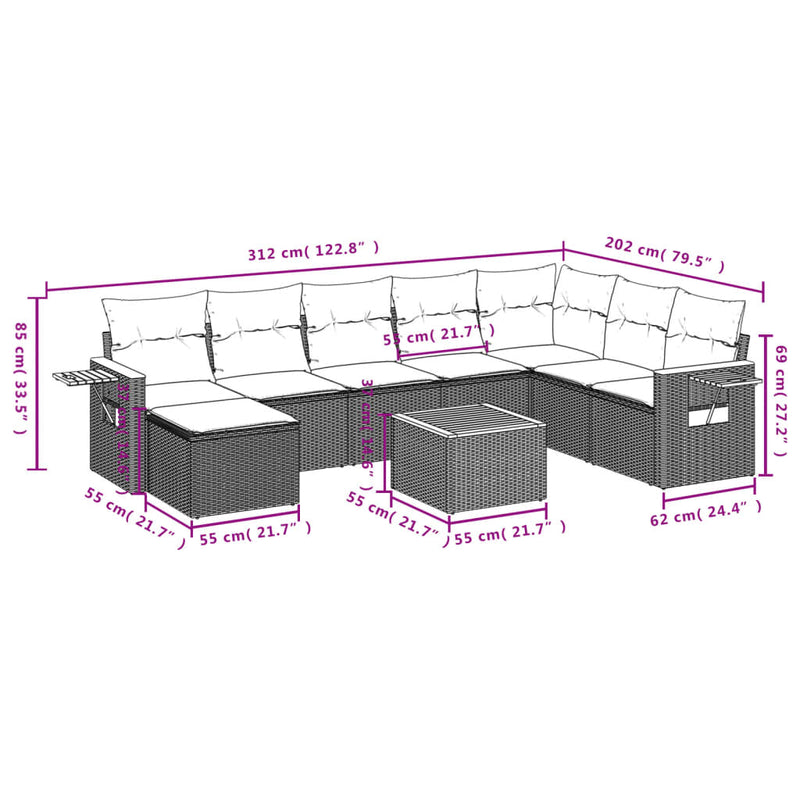vidaXL 9 Piece Garden Sofa Set with Cushions Black Poly Rattan