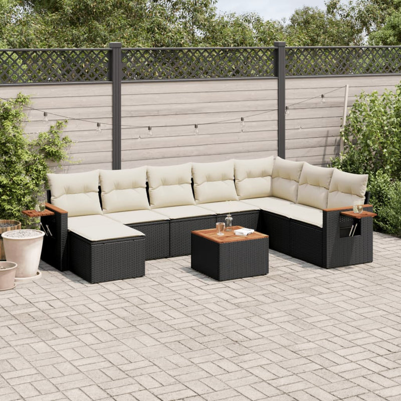 vidaXL 9 Piece Garden Sofa Set with Cushions Black Poly Rattan