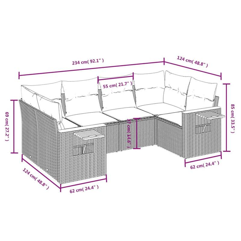 vidaXL 6 Piece Garden Sofa Set with Cushions Grey Poly Rattan