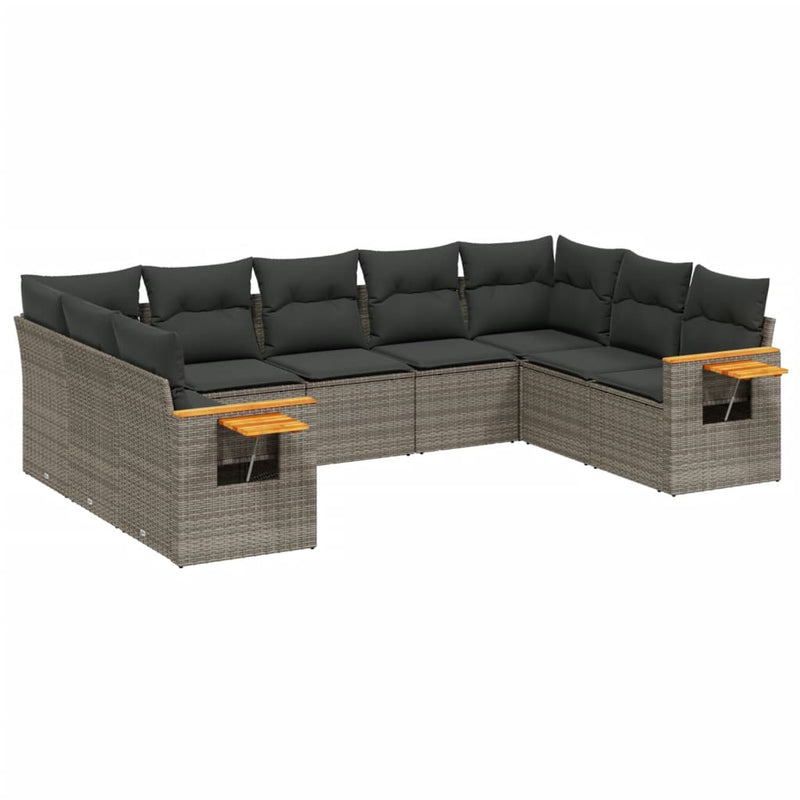 vidaXL 9 Piece Garden Sofa Set with Cushions Grey Poly Rattan