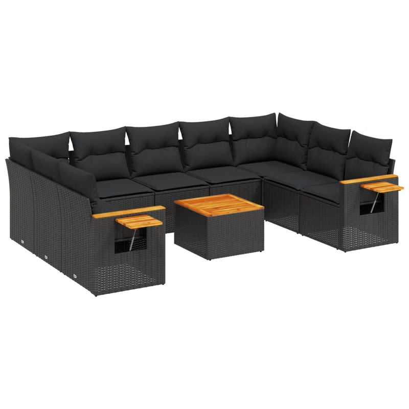 vidaXL 10 Piece Garden Sofa Set with Cushions Black Poly Rattan
