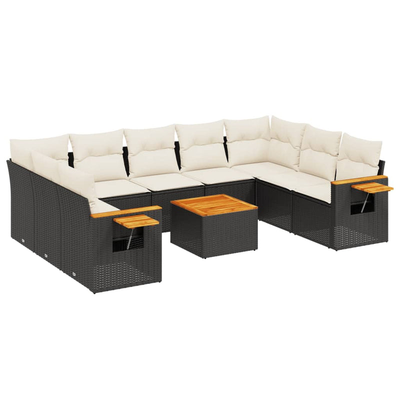 vidaXL 10 Piece Garden Sofa Set with Cushions Black Poly Rattan