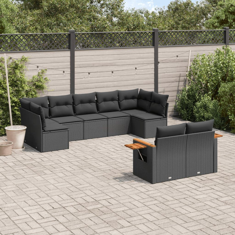 vidaXL 9 Piece Garden Sofa Set with Cushions Black Poly Rattan