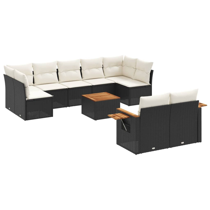 vidaXL 10 Piece Garden Sofa Set with Cushions Black Poly Rattan