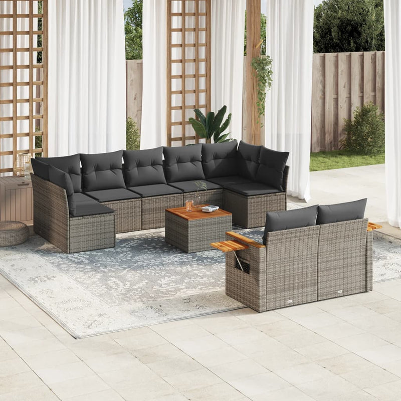 vidaXL 10 Piece Garden Sofa Set with Cushions Grey Poly Rattan