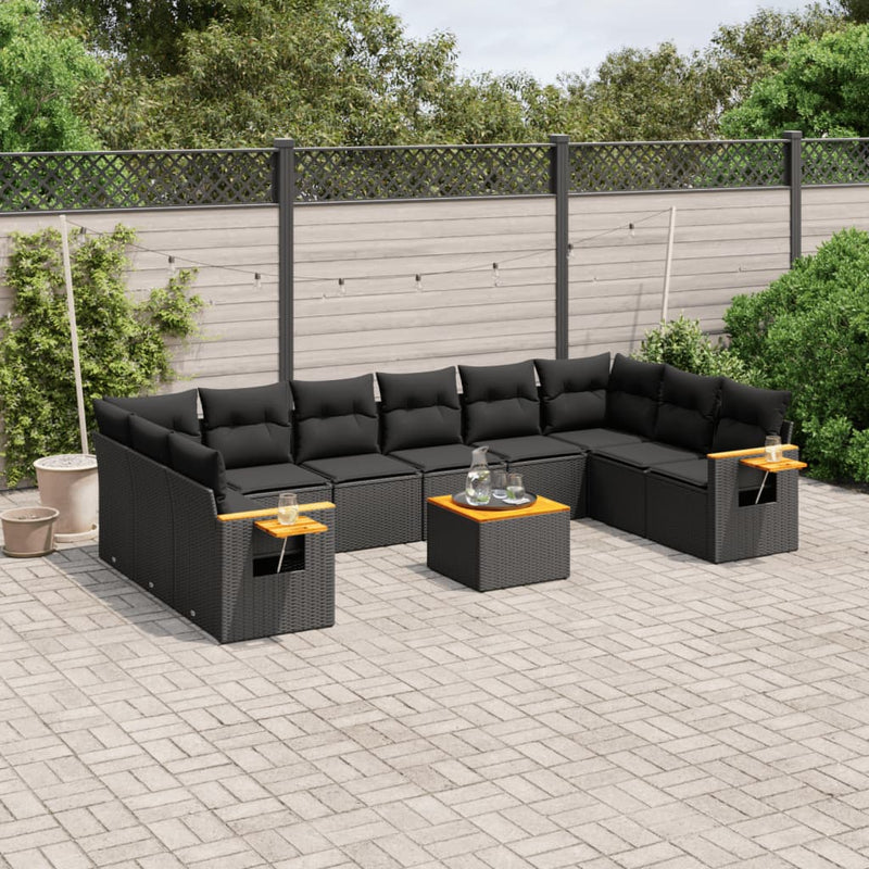 vidaXL 11 Piece Garden Sofa Set with Cushions Black Poly Rattan