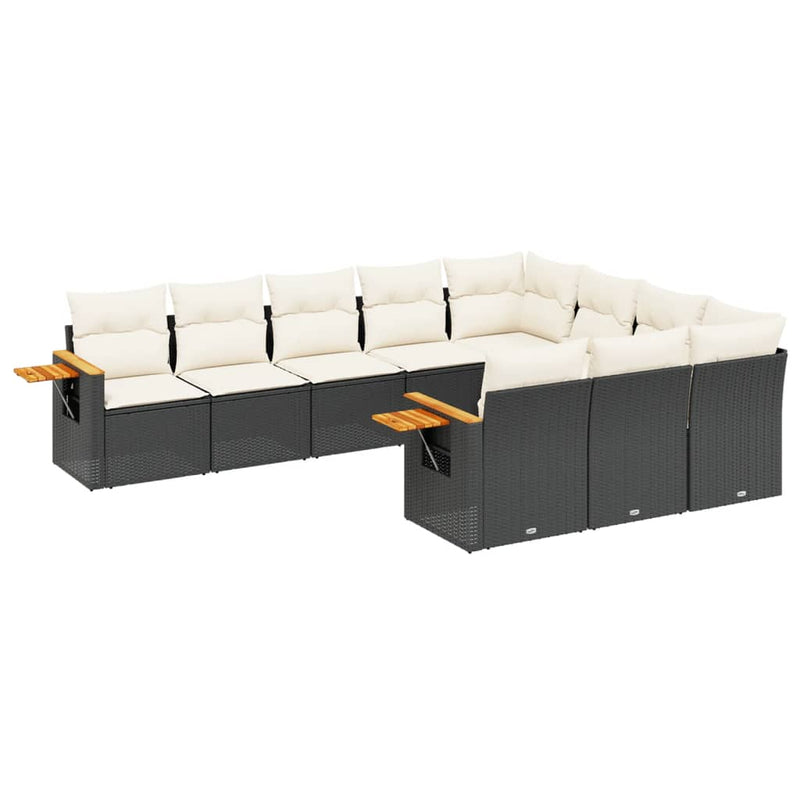 vidaXL 10 Piece Garden Sofa Set with Cushions Black Poly Rattan