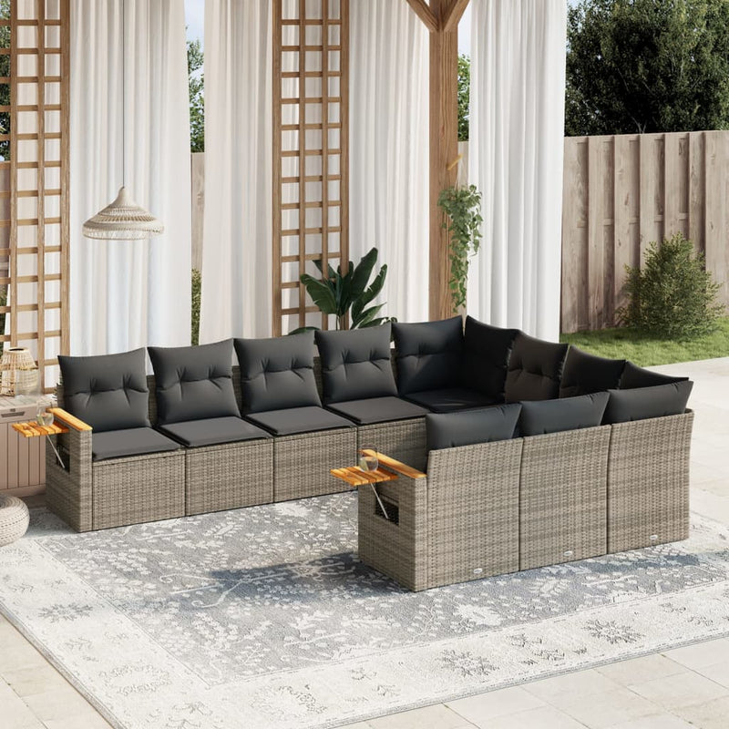 vidaXL 10 Piece Garden Sofa Set with Cushions Grey Poly Rattan