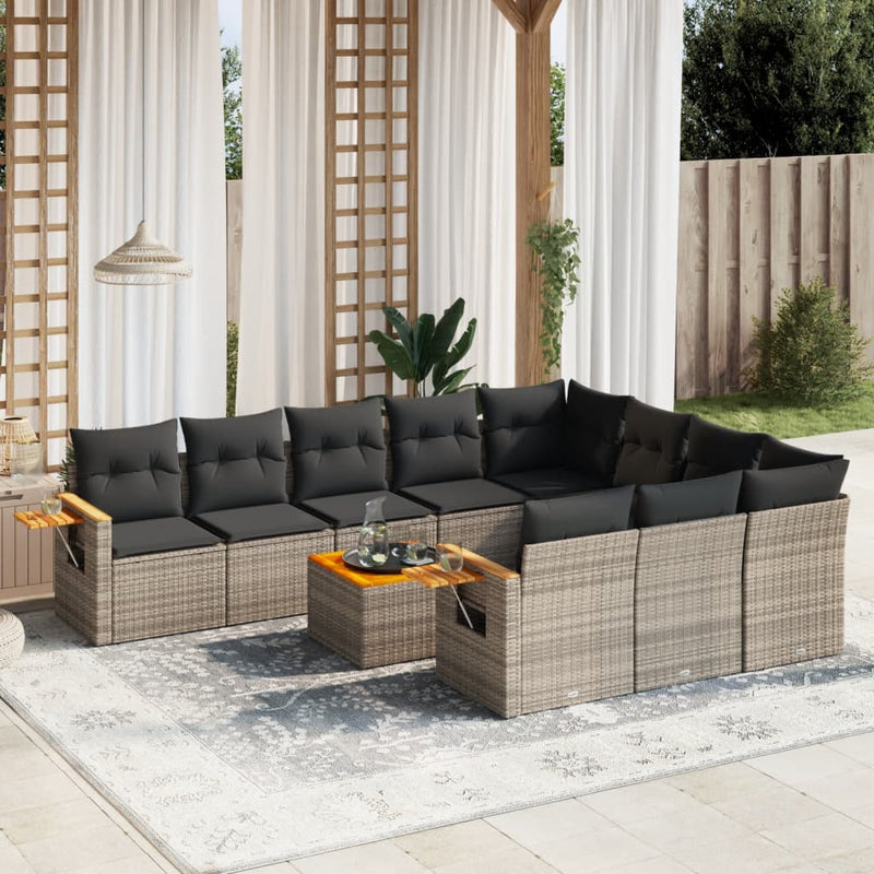vidaXL 11 Piece Garden Sofa Set with Cushions Grey Poly Rattan