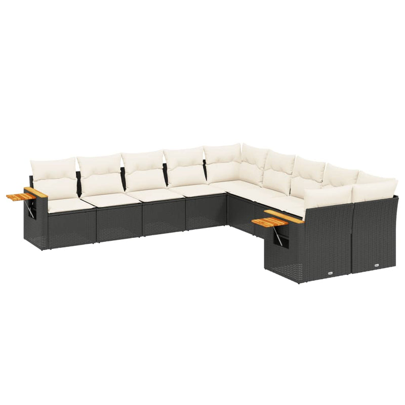 vidaXL 10 Piece Garden Sofa Set with Cushions Black Poly Rattan