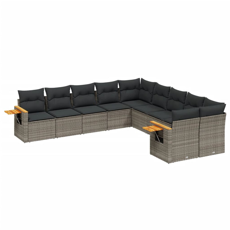 vidaXL 10 Piece Garden Sofa Set with Cushions Grey Poly Rattan