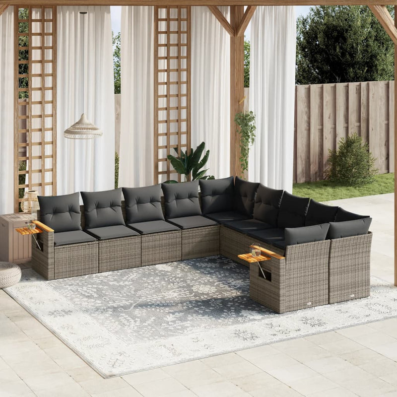 vidaXL 10 Piece Garden Sofa Set with Cushions Grey Poly Rattan