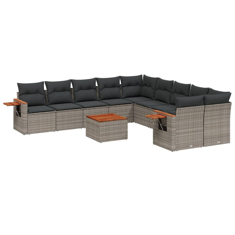 vidaXL 11 Piece Garden Sofa Set with Cushions Grey Poly Rattan