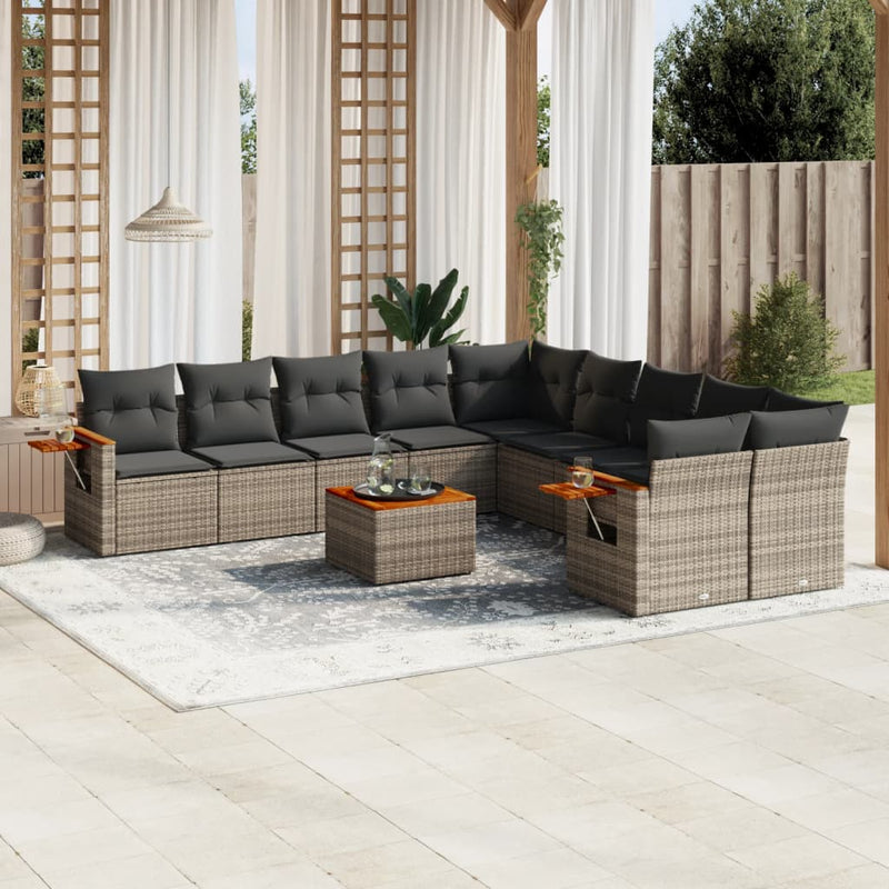 vidaXL 11 Piece Garden Sofa Set with Cushions Grey Poly Rattan