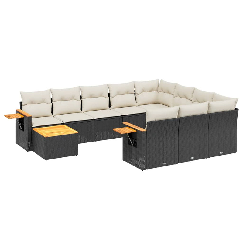 vidaXL 11 Piece Garden Sofa Set with Cushions Black Poly Rattan